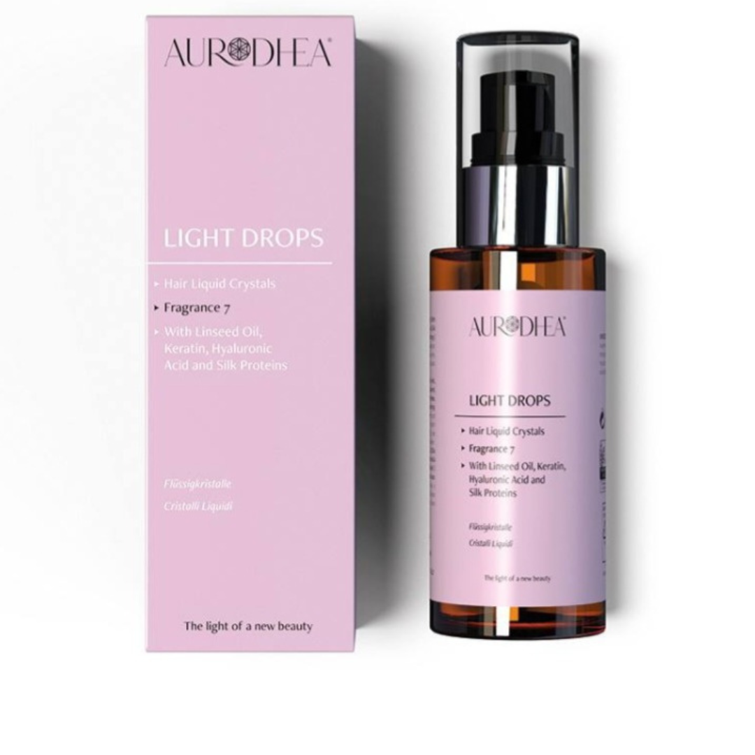 Huile capillaire Light Drops de bienêtre en soit, liquide cristallin pour cheveux, flacon de 50 ml.