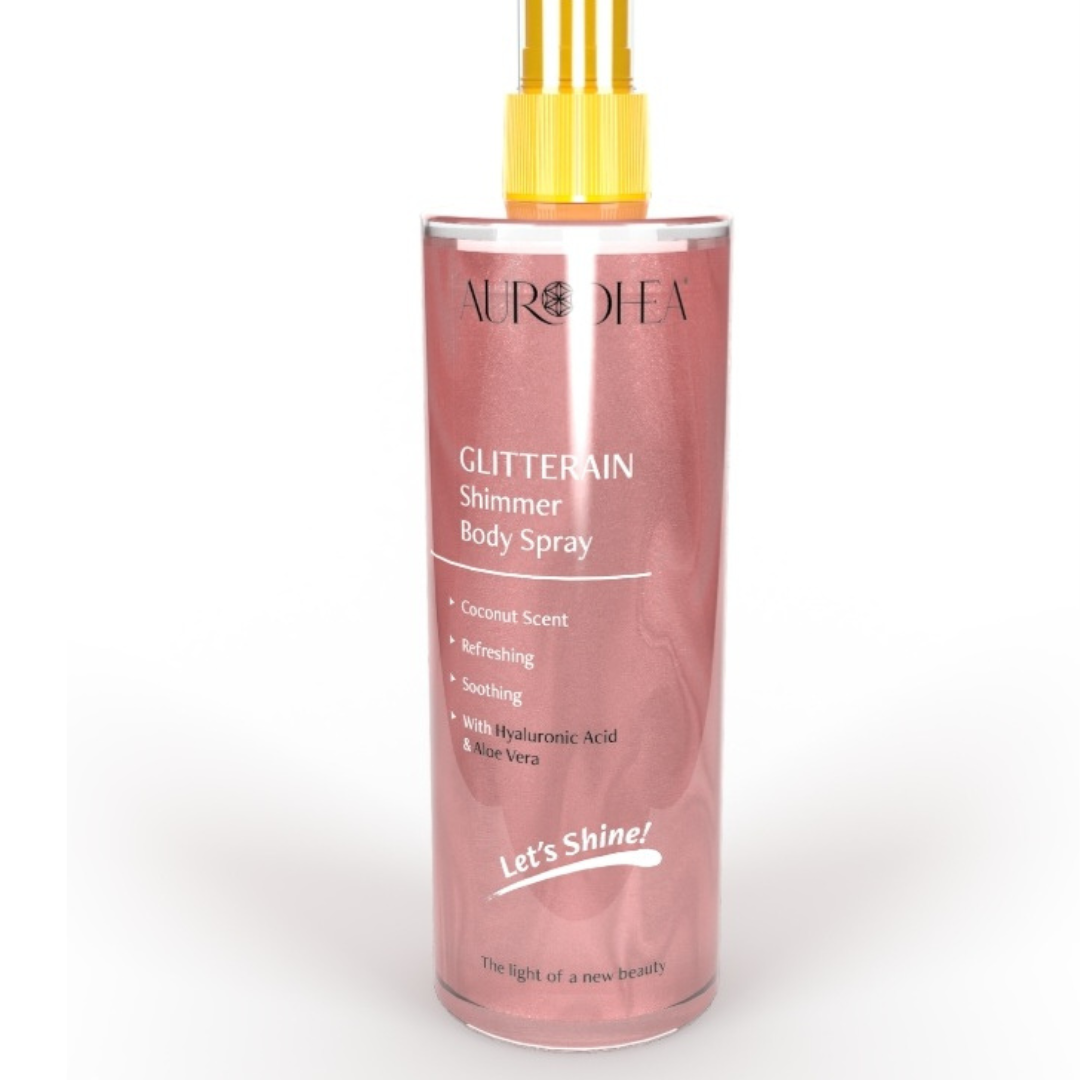 Spray corporel Glitterain Pink Shimmer avec parfum de noix de coco, 150 ml, produit de soin et bronzage bienêtre en soit