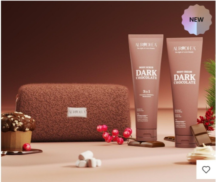 Ensemble de soins corporels Dark Chocolate de Chogan, produits de beauté pour la peau en pack élégant.