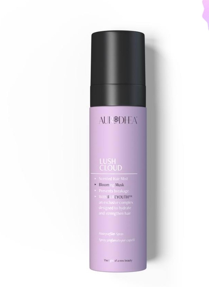 Spray parfum pour cheveux LUSH CLOUD Blooming Musk de bienêtre en soit, flacon élégant avec vaporisateur.