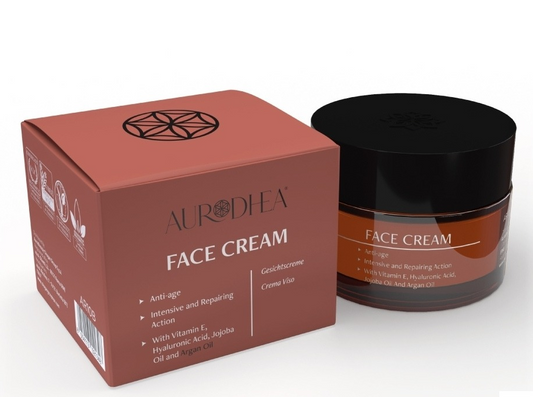 Gesichtscreme mit Arganöl
50 ml | Angereichert mit Hyaluronsäure, Vitamin E &amp; Jojobaöl
