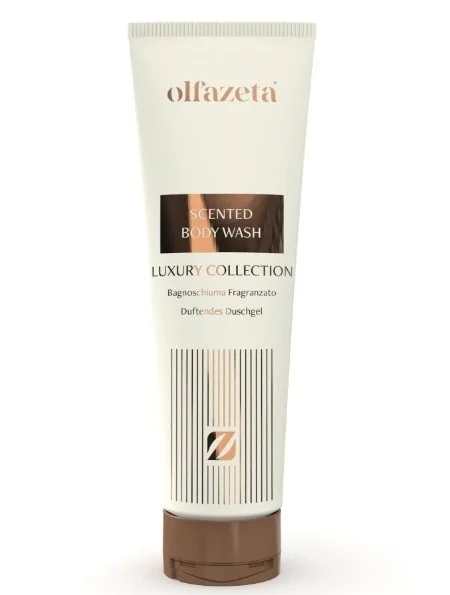 Gel douche unisexe Luxus de 250 ml de la marque chogan, bouteille élégante avec gel transparent et bouchon noir.
