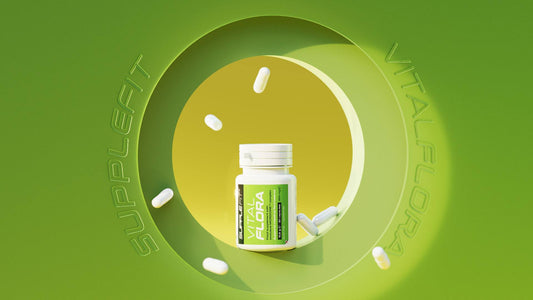 VITALFLORA Nahrungsergänzungsmittel in Kapseln von bienêtre en soit auf einer weißen Oberfläche.