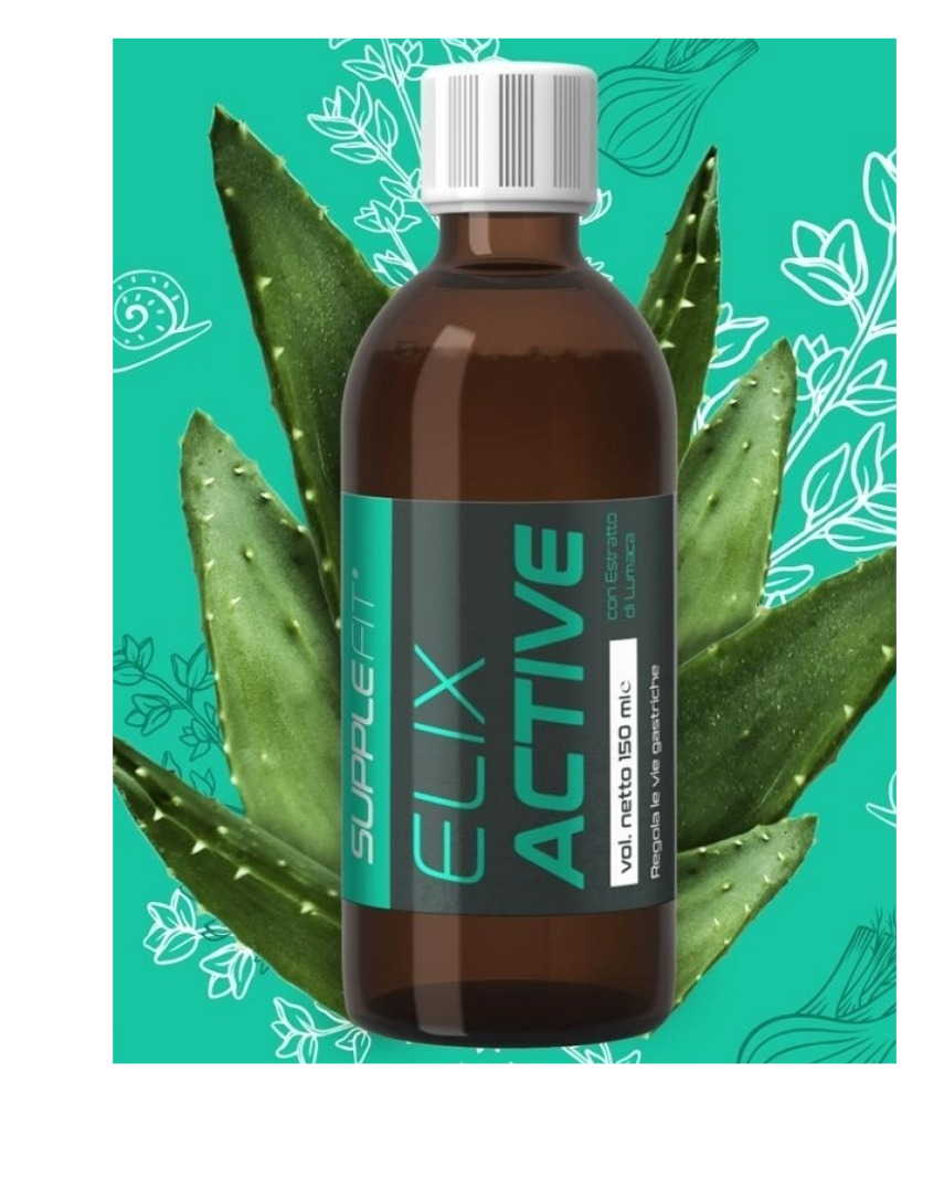Complément alimentaire ELIX ACTIVE avec extrait de escargot de bienêtre en soit, flacon de 150 ml visible.