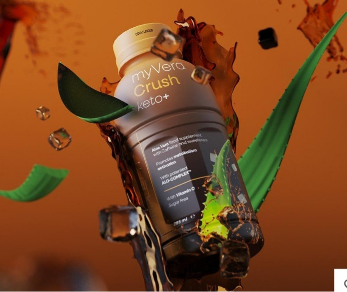 Complément alimentaire MYVERA CRUSH Keto de bienêtre en soit, bouteille avec capsules vertes et blanches.