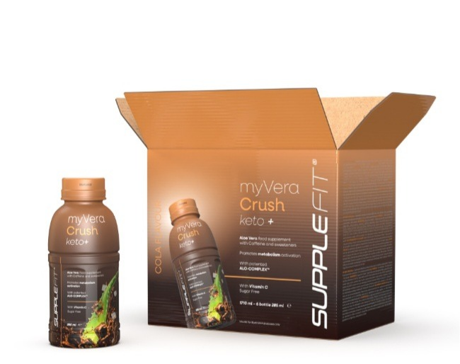 Complément alimentaire MYVERA CRUSH Keto de bienêtre en soit, flacon avec étiquette, pour soutenir la cétose et la perte de poids.