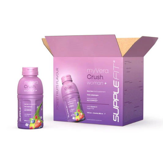 Complément alimentaire MYVERA CRUSH Woman en flacons de 285ml, pack de 6, pour le bien-être féminin.