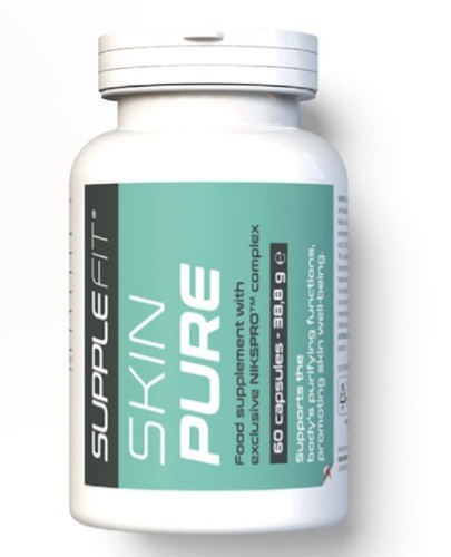 Complément alimentaire SKINPURE en capsules de bienêtre en soit, supplément pour la peau, visible dans l'image.