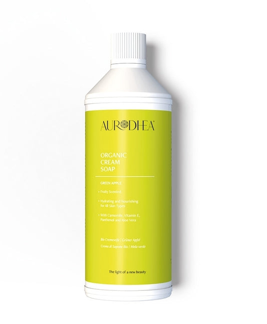 Savon crème au parfum de pomme verte de bienêtre en soit, nettoyant en douceur la peau avec un parfum frais et naturel.