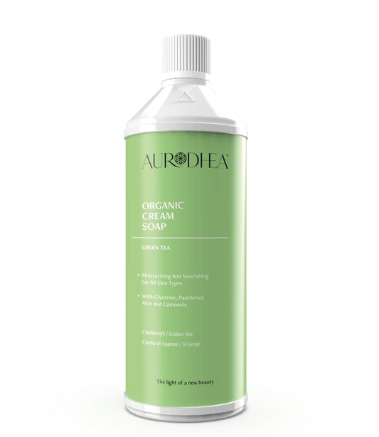 Savon crème au thé vert de bienêtre en soit, pour une purification douce et un parfum frais en soins corporels.