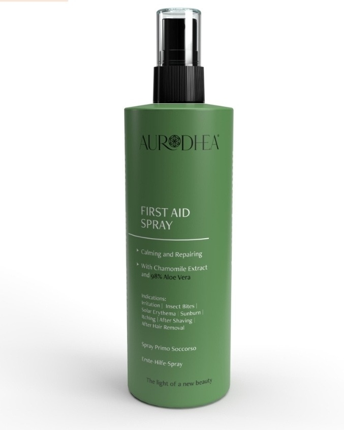 Spray de premiers secours avec 98% d'aloe vera de 150 ml de bien-être en soit, pour apaiser la peau et hydrater.