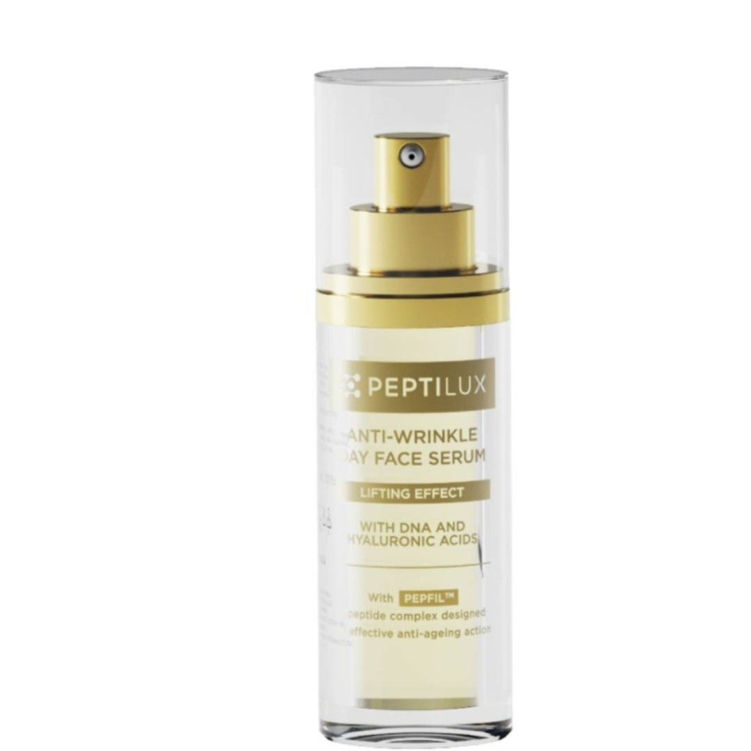 Serum anti-rides Peptilux de bienêtre en soit, soin lifting pour la peau du visage, flacon avec pompe et texture légère