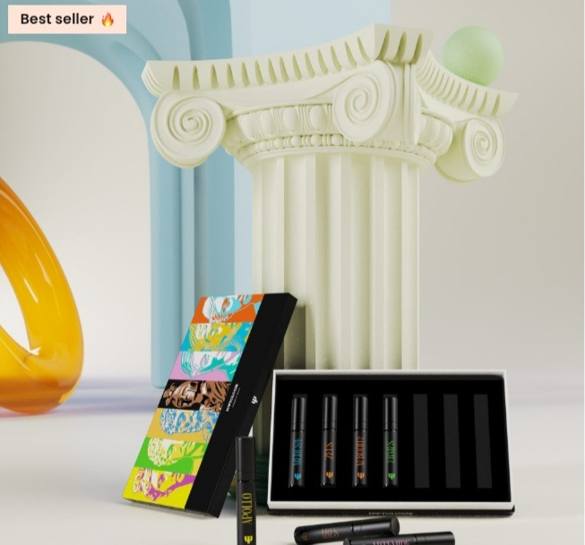 Coffret découverte de parfums MΨTΟLOGIK par bienêtre en soit, assortiment de flacons de parfum élégant et varié.