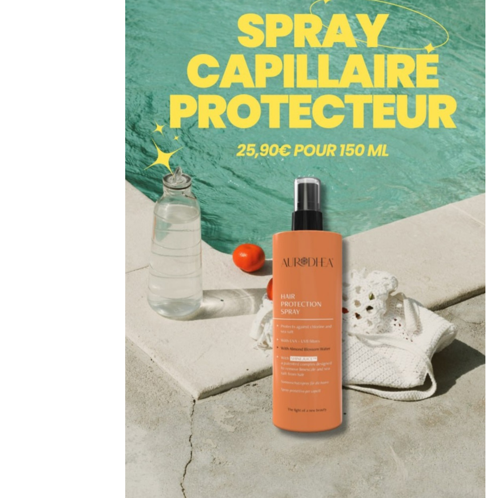 Spray solaire pour cheveux bienêtre en soit, protection contre le chlore et le sel marin, 150 ml, flacon spray.