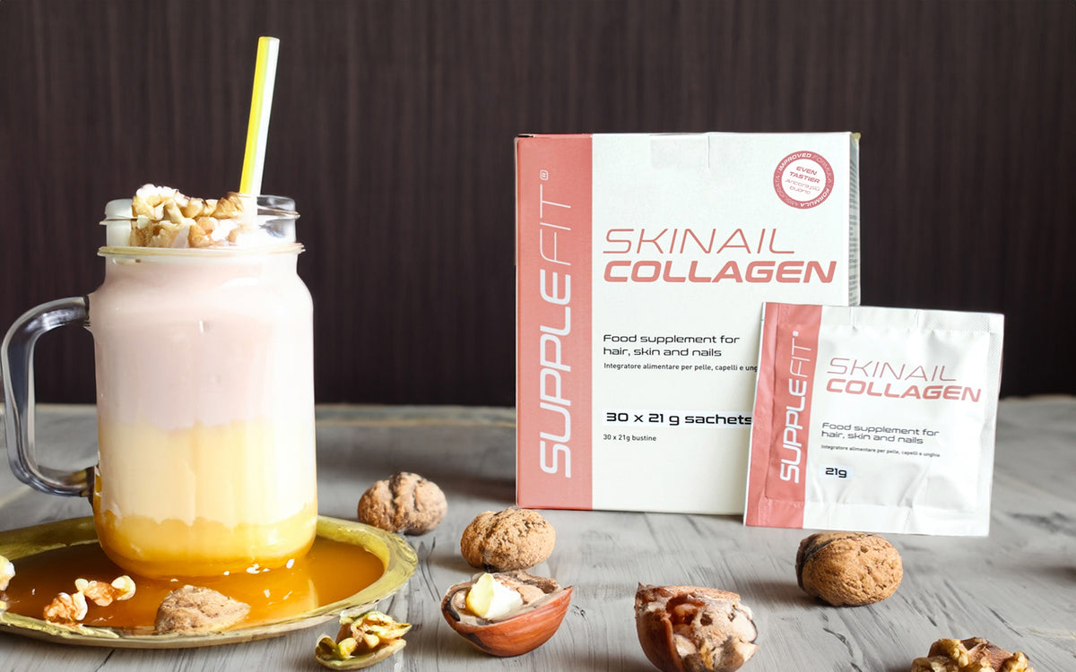 Complément alimentaire Skinail Collagen de Chogan pour une peau éclatante, cheveux forts et ongles solides, emballage de 30 sachets.