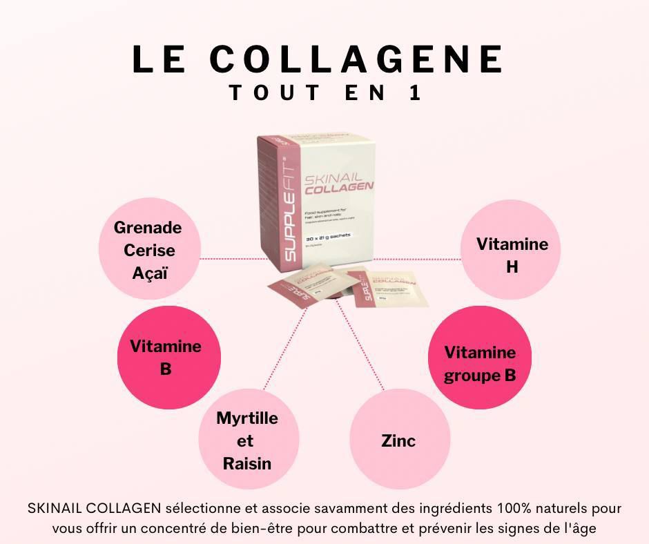 Complément alimentaire Skinail Collagen de Chogan pour une peau éclatante, des cheveux forts et des ongles solides.