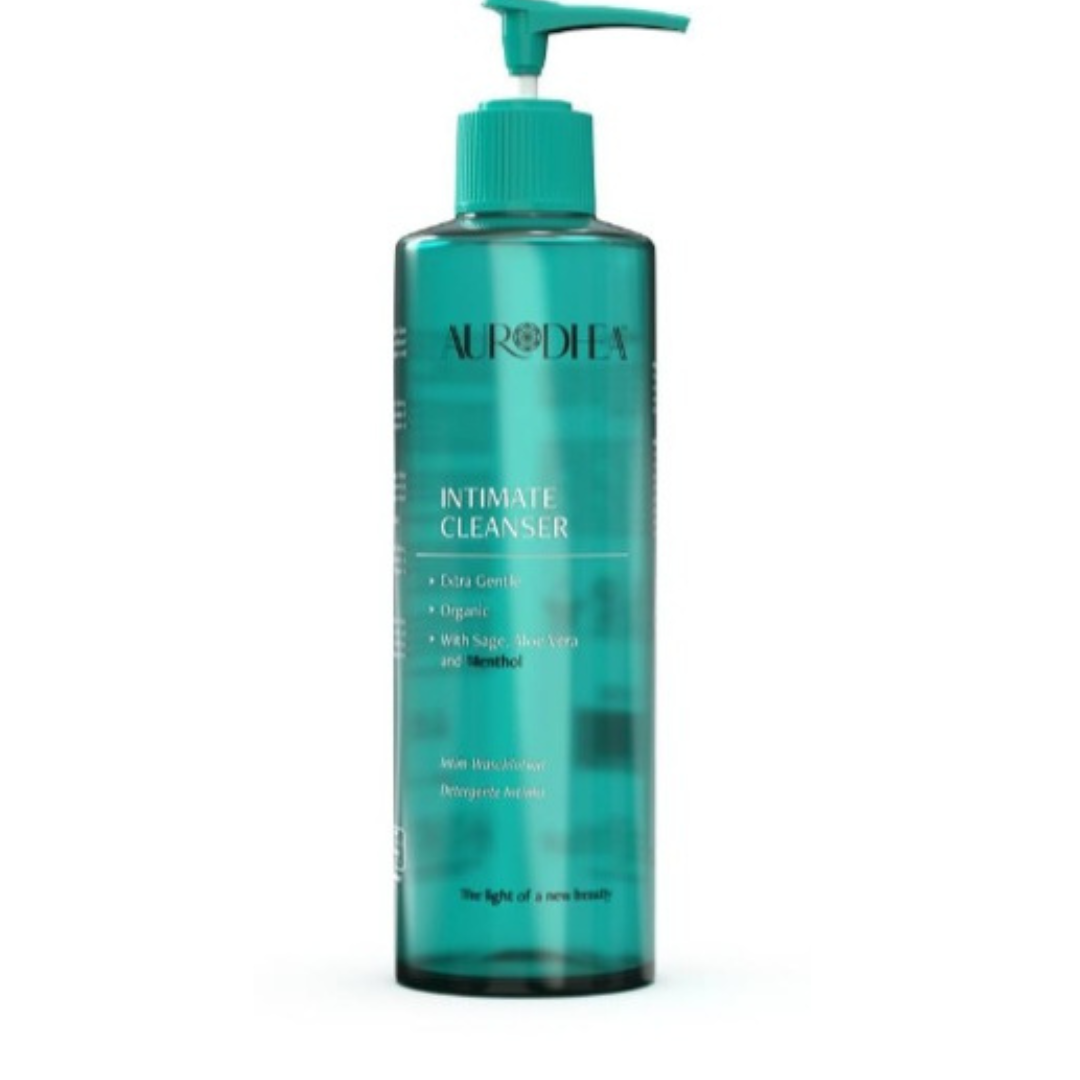 Lotion intime Chogan à la menthe, aloe vera et extrait de sauge, en flacon blanc avec étiquette verte et logo.