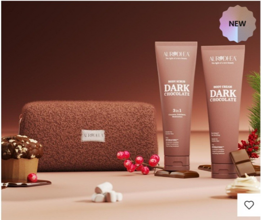 Ensemble de soins corporels Dark Chocolate de chogan, comprenant produits pour une expérience sensorielle et chocolatée.