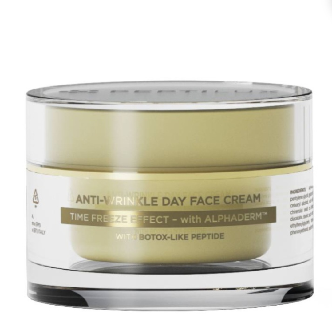 Crème de jour anti-rides Peptilux de Chogan pour visage et corps, texture légère et hydratante, contenant des peptides anti-âge.